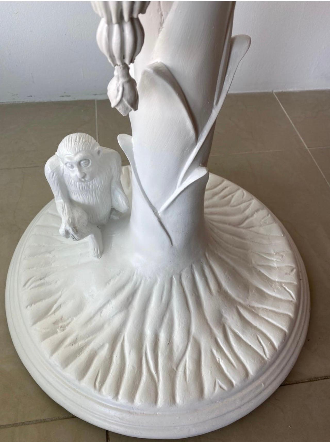 Vintage White Lacquered Tropical Palm Tree Leaf Monkey Dining Entry Center Table 2