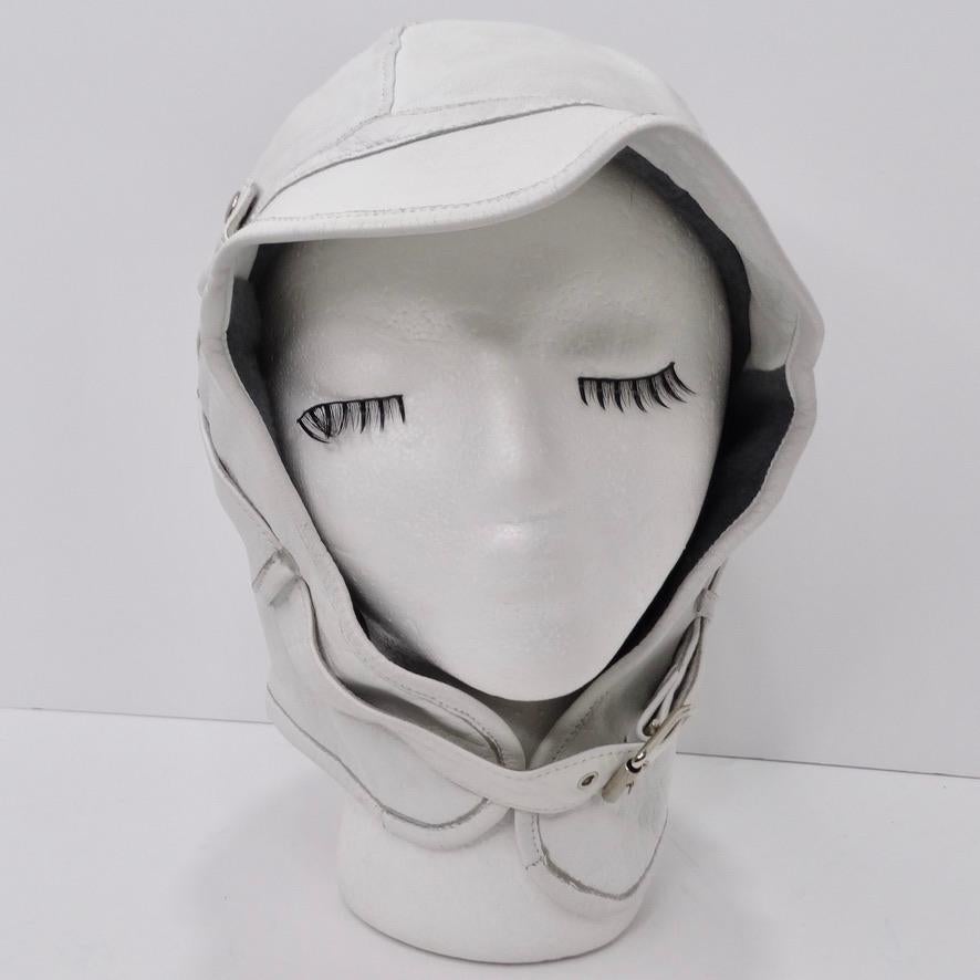 Vintage White Leather Aviator Hat In Good Condition In Scottsdale, AZ