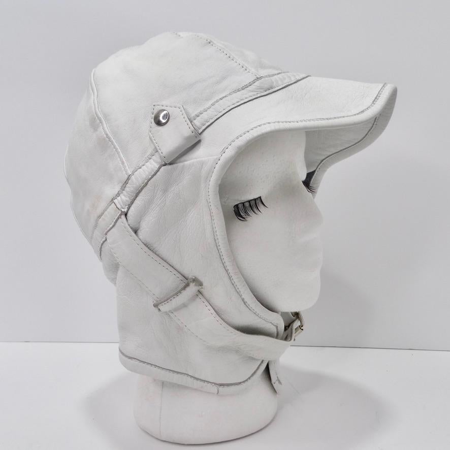 Women's or Men's Vintage White Leather Aviator Hat