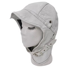 Retro White Leather Aviator Hat