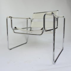 Vintage White Leather and Chrome Armchair, 1970s