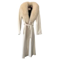 Cappotto vintage in pelle e pelliccia di volpe di colore bianco