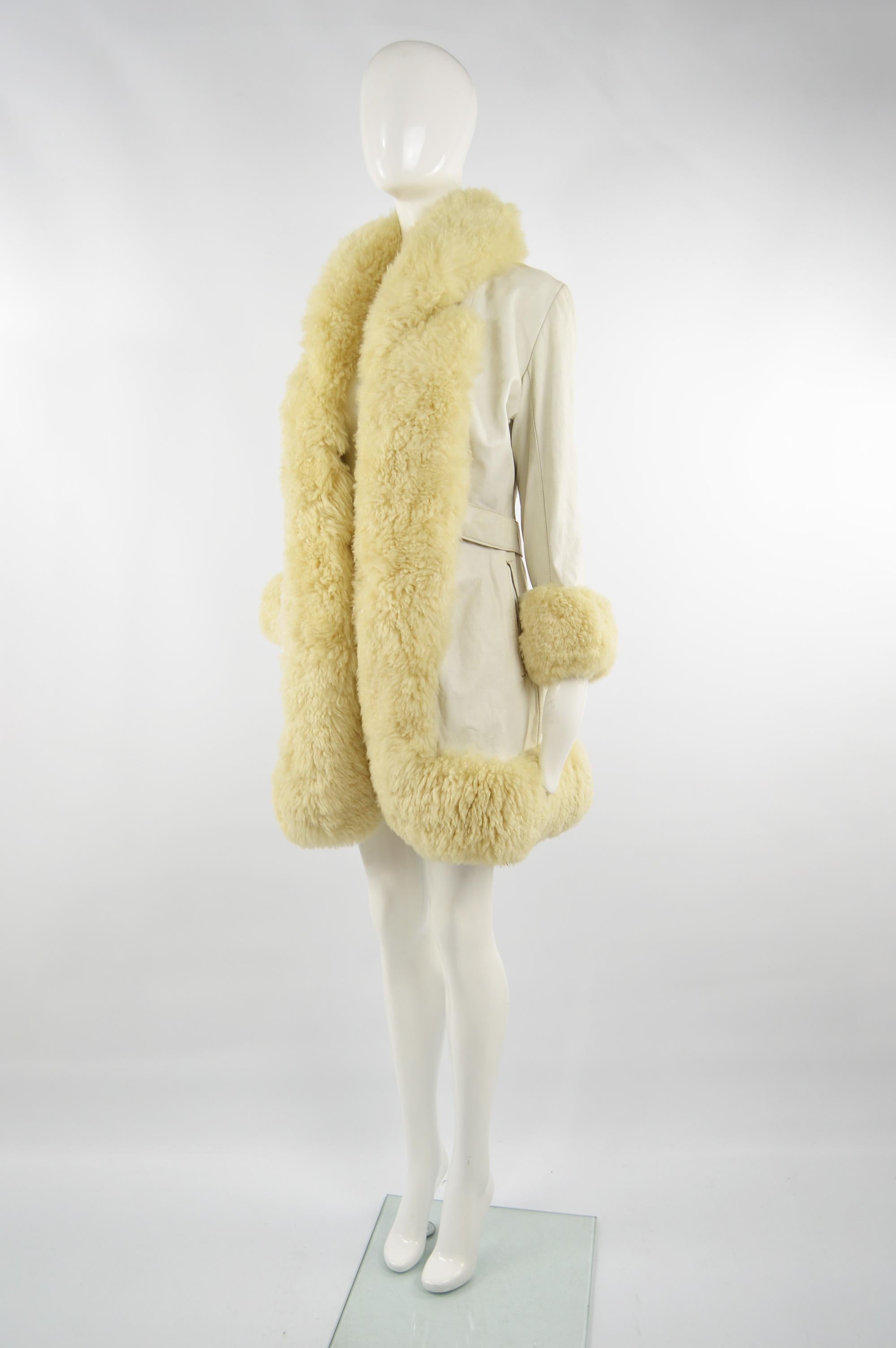 white leather coat with fur collar