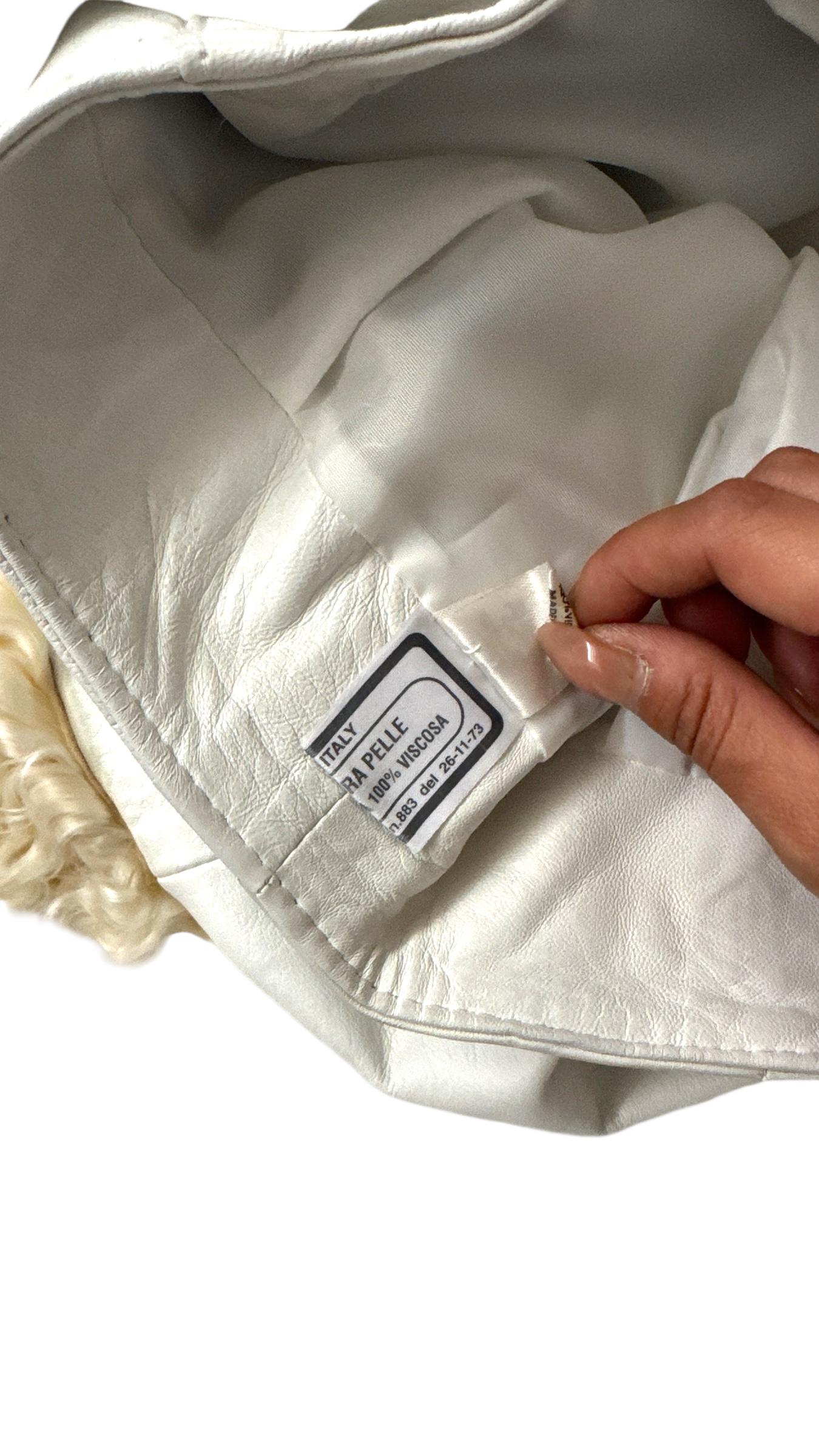 Vintage White Leather Mini Skirt with Shearling Hem - We pay for import duty! For Sale 1