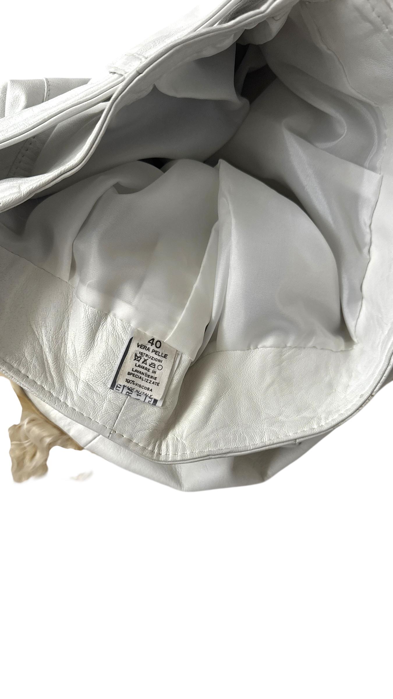 Vintage White Leather Mini Skirt with Shearling Hem - We pay for import duty! For Sale 2