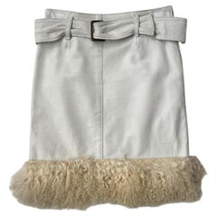 Vintage White Leather Mini Skirt with Shearling Hem - We pay for import duty!