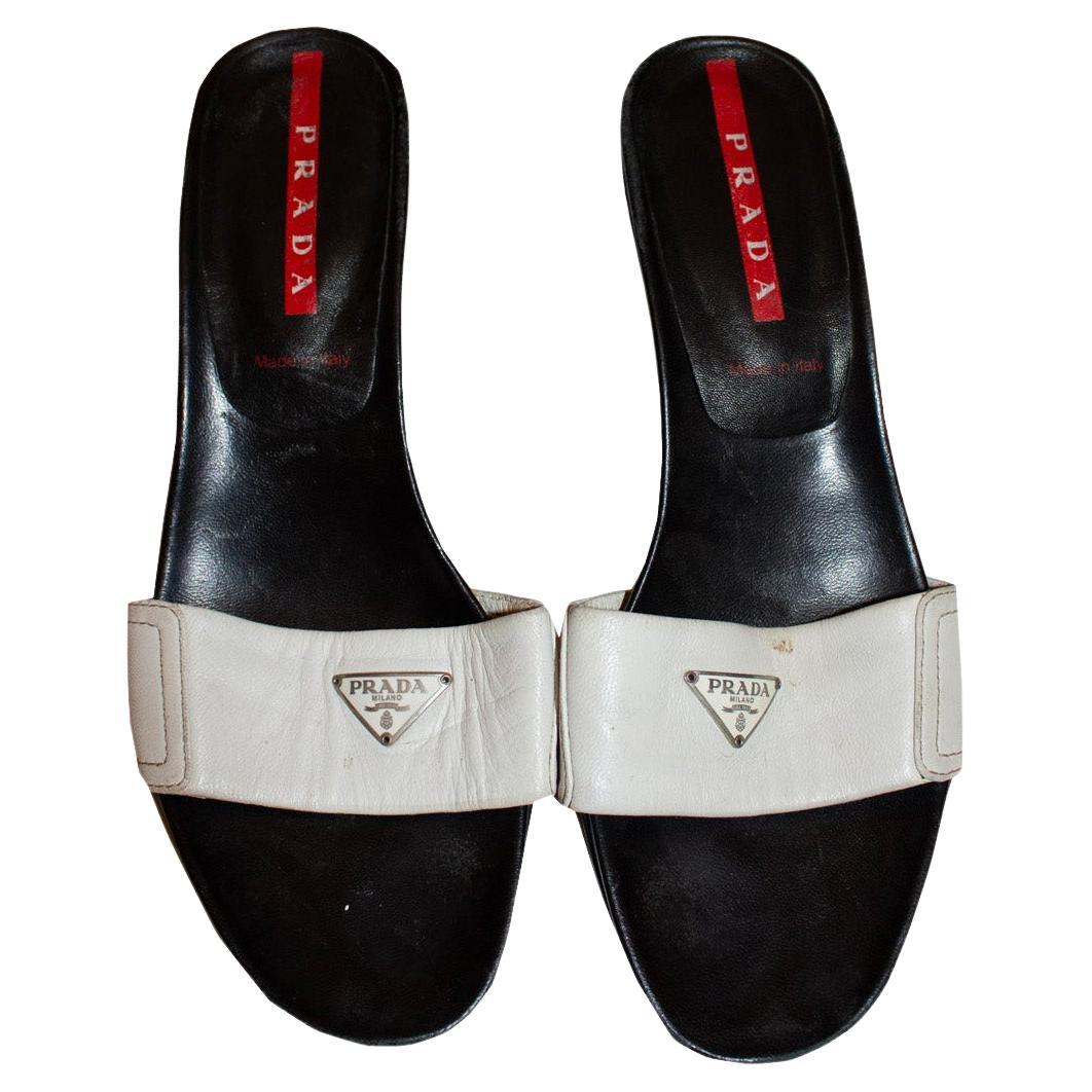 Vintage White Leather Prada Mules For Sale