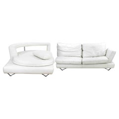 Vintage White Leather Sofa Set Italian Production 1970s