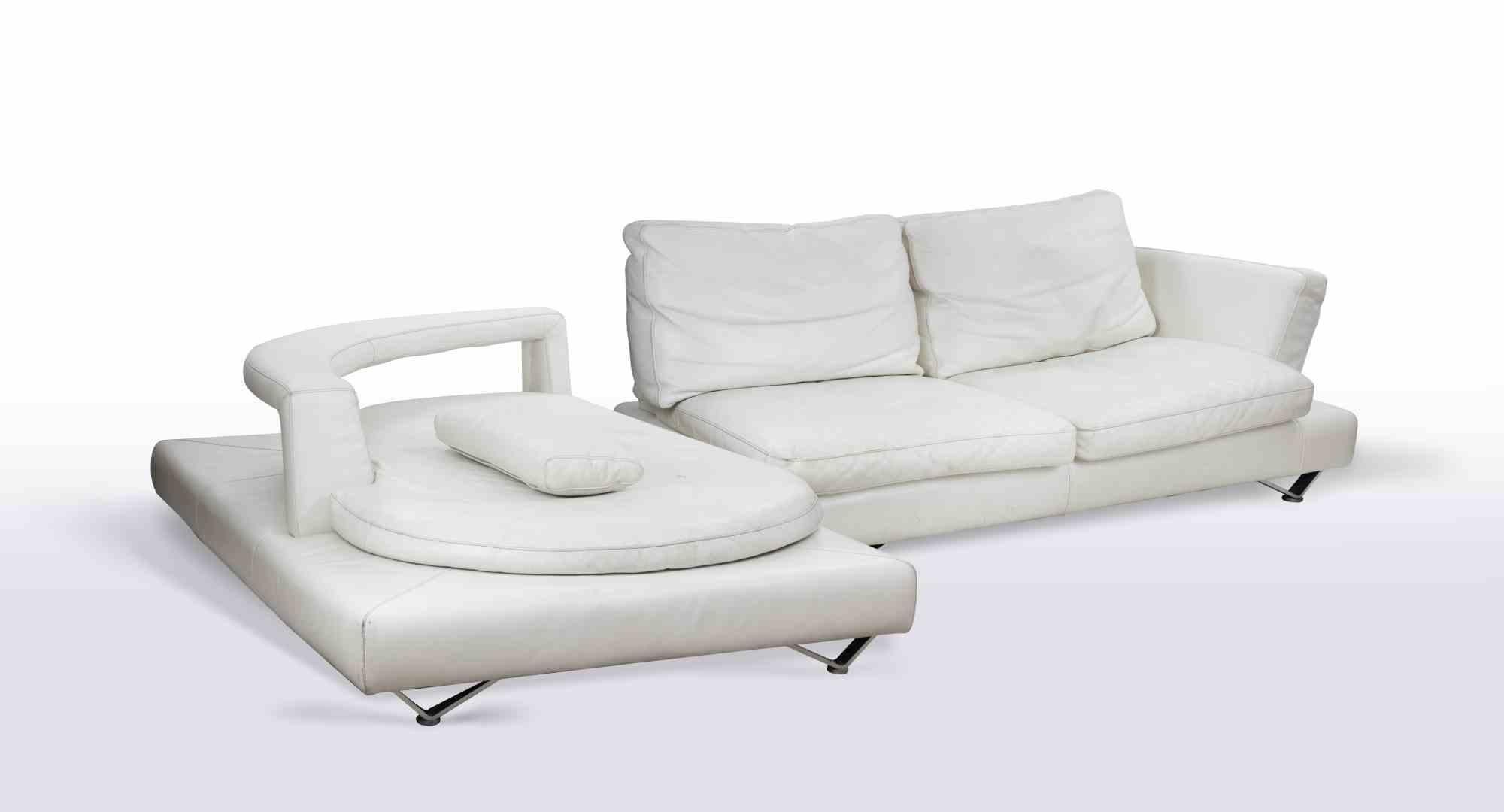 Late 20th Century Vintage White Leather Sofa Set Italian Production 1970s For Sale