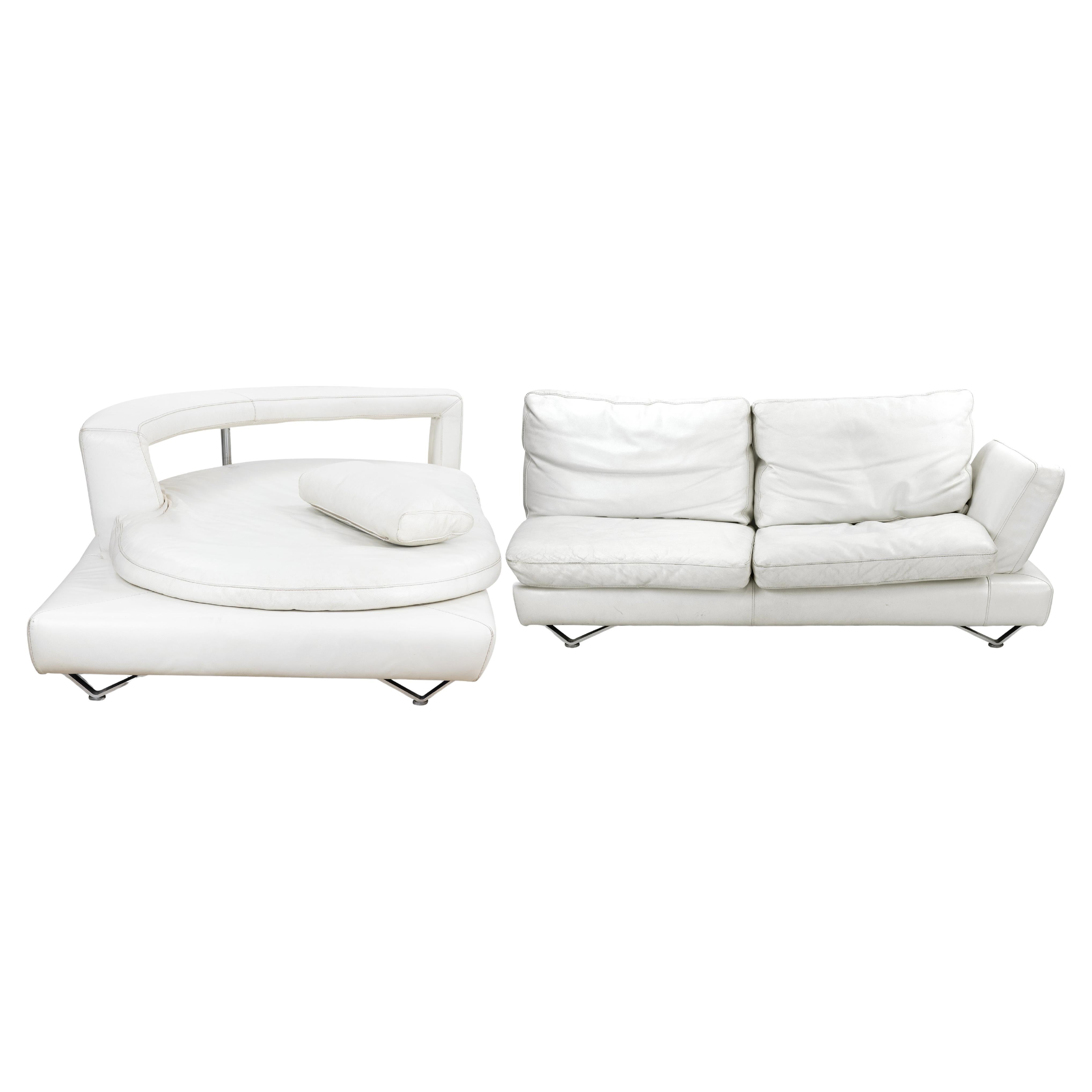 Vintage White Leather Sofa Set Italian Production 1970s For Sale