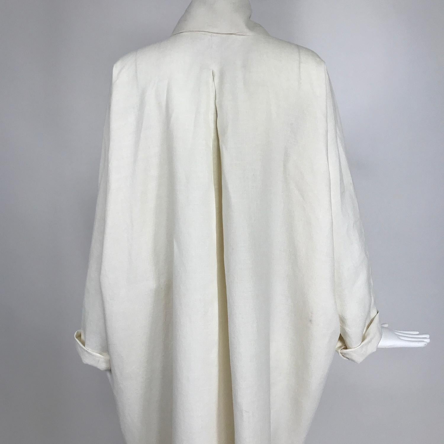 Vintage White Linen Duster Coat Over Size 1990s 5