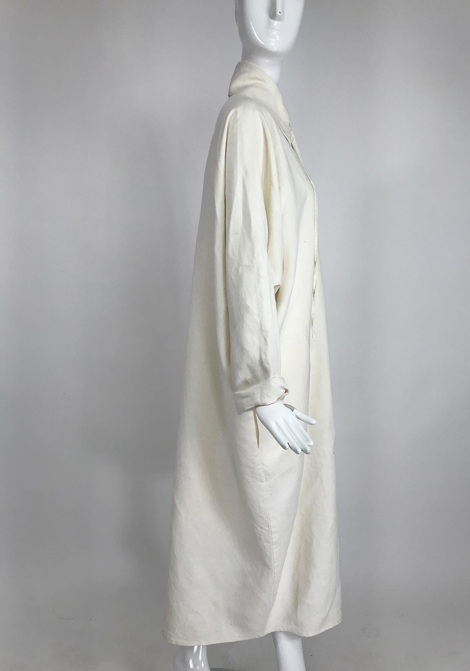 Gray Vintage White Linen Duster Coat Over Size 1990s