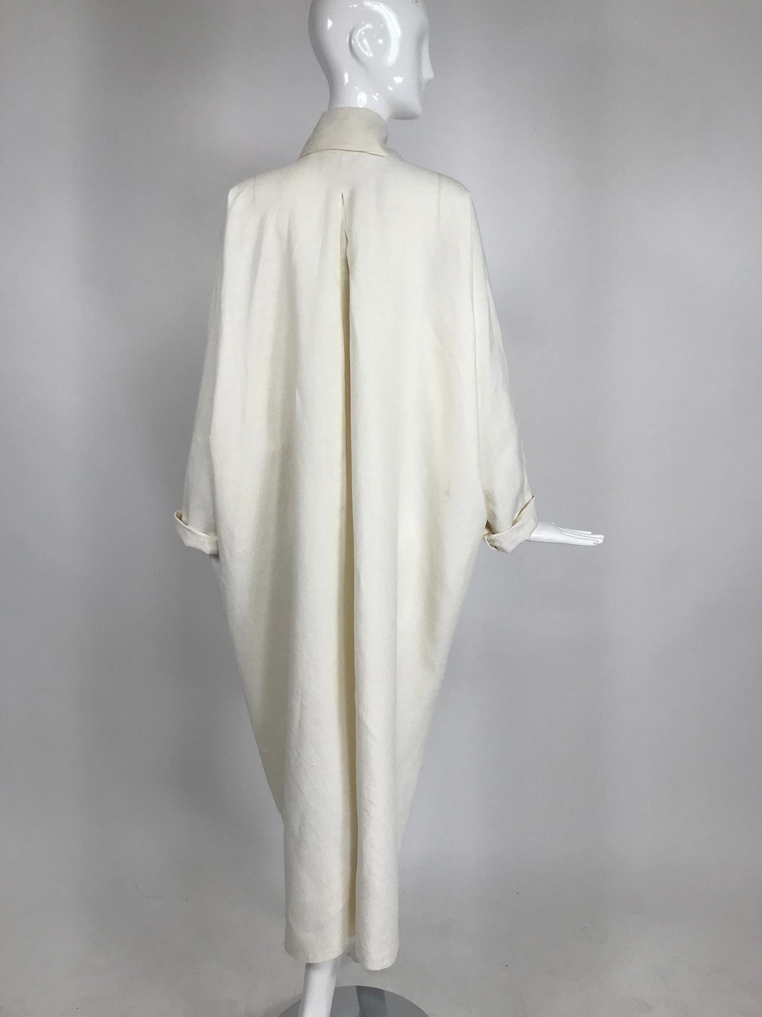 Women's or Men's Vintage White Linen Duster Coat Over Size 1990s