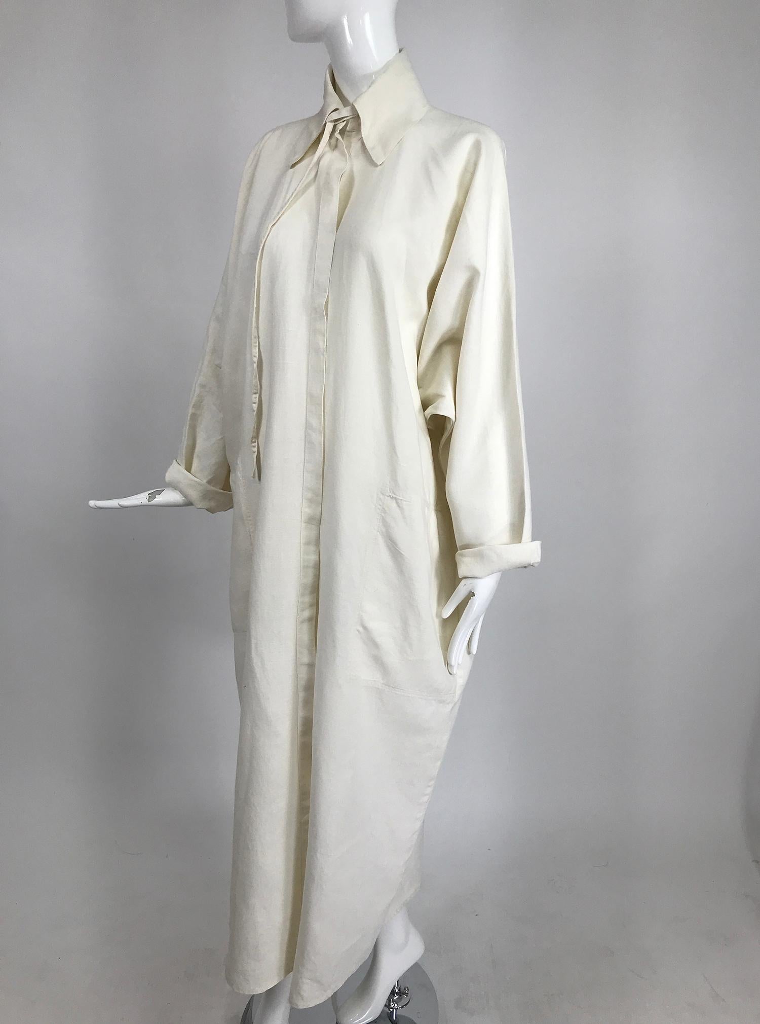 Vintage White Linen Duster Coat Over Size 1990s 3