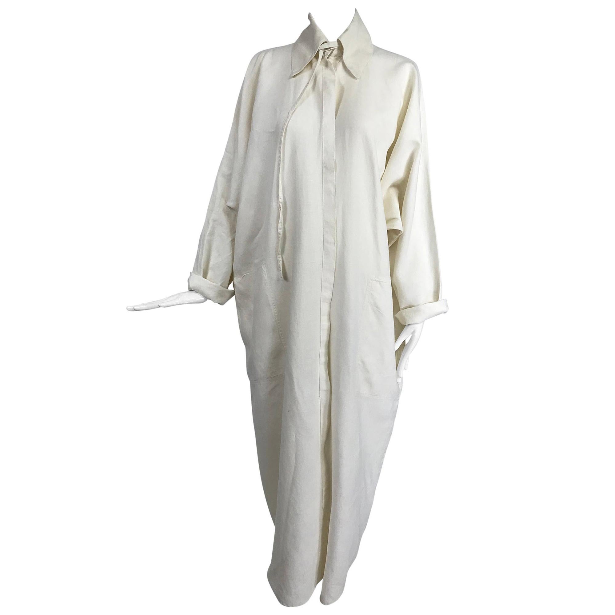 white linen duster coat