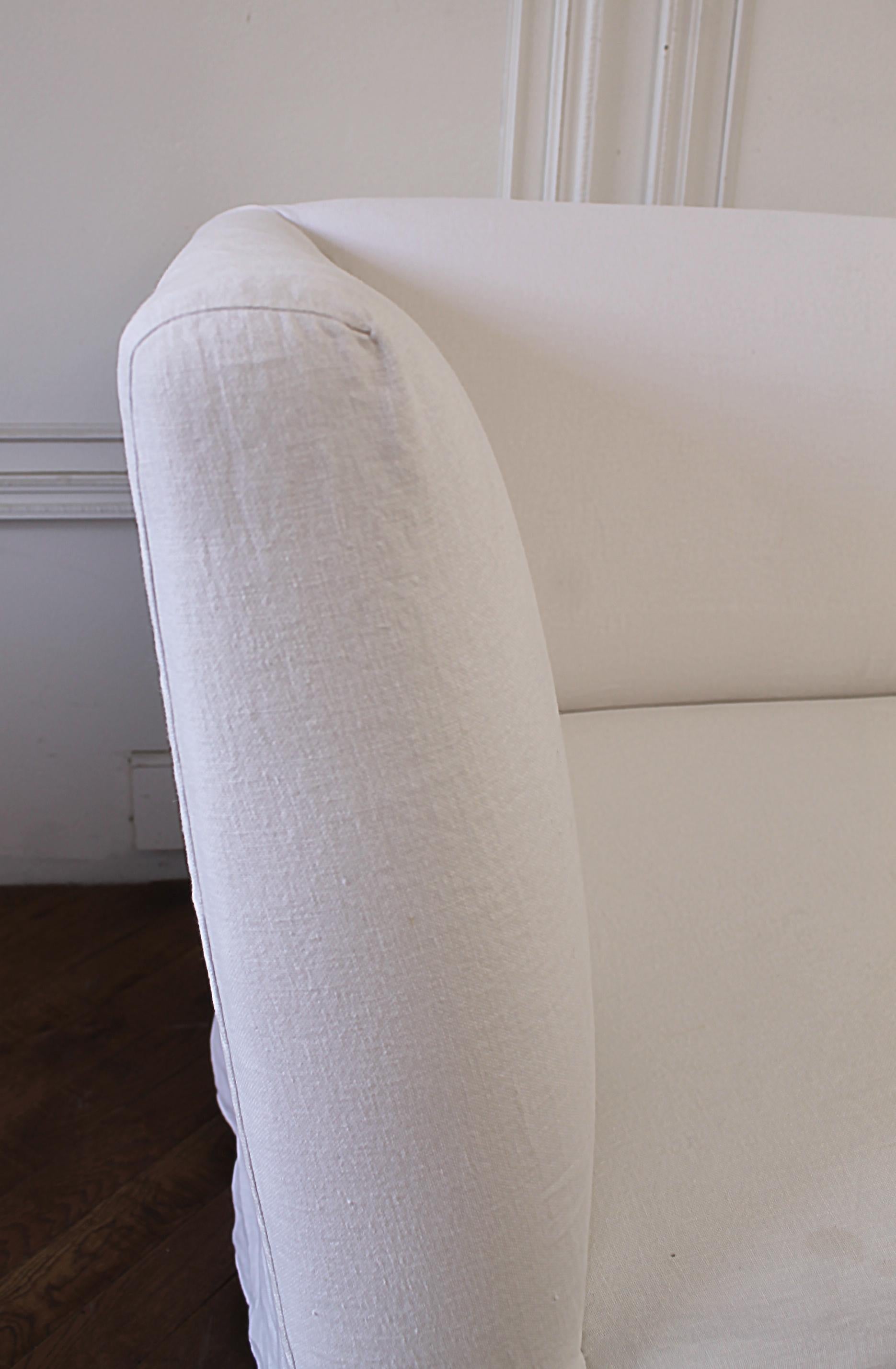 Vintage White Linen Slip Covered Shelter Arm Modern Sofa 5