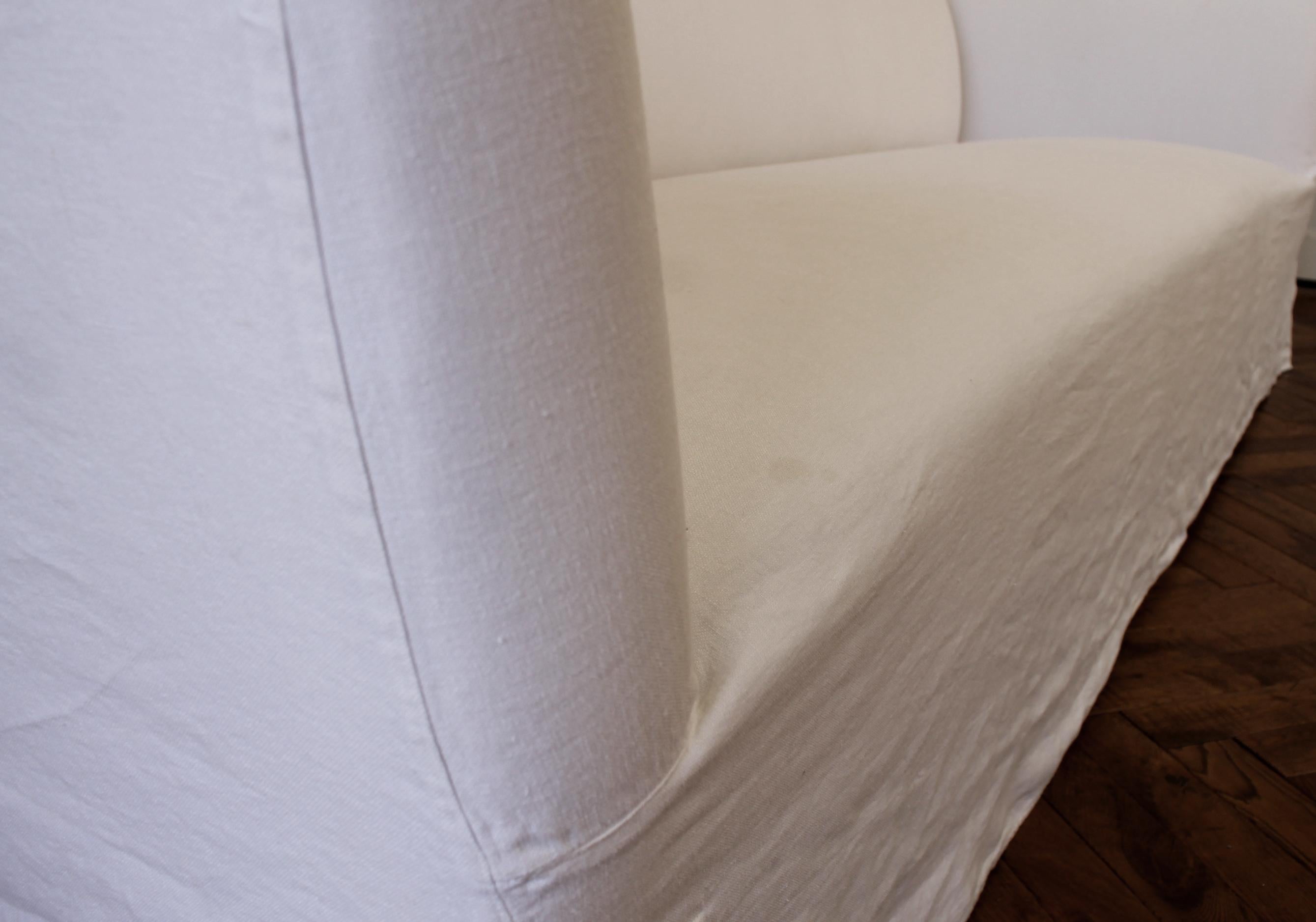 Vintage White Linen Slip Covered Shelter Arm Modern Sofa 10
