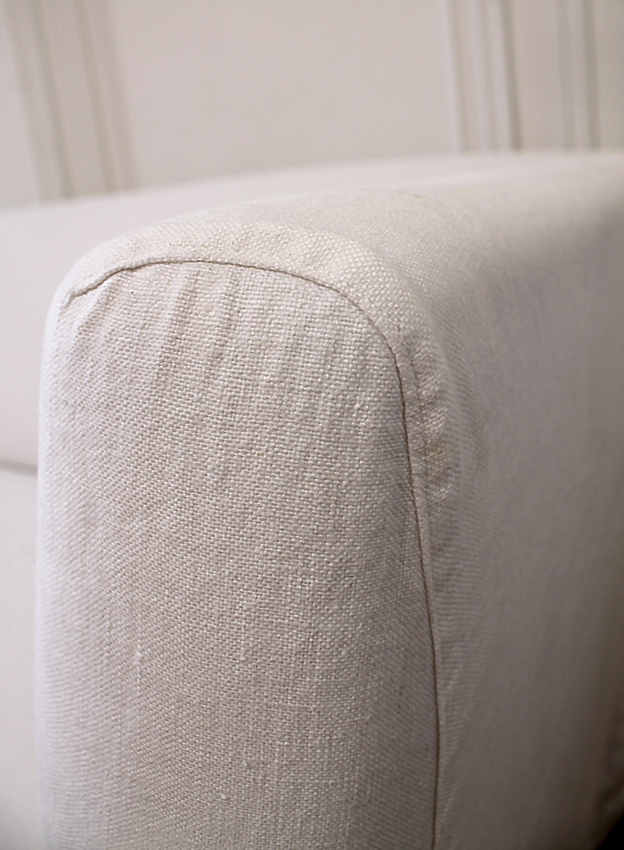 Vintage White Linen Slip Covered Shelter Arm Modern Sofa 11