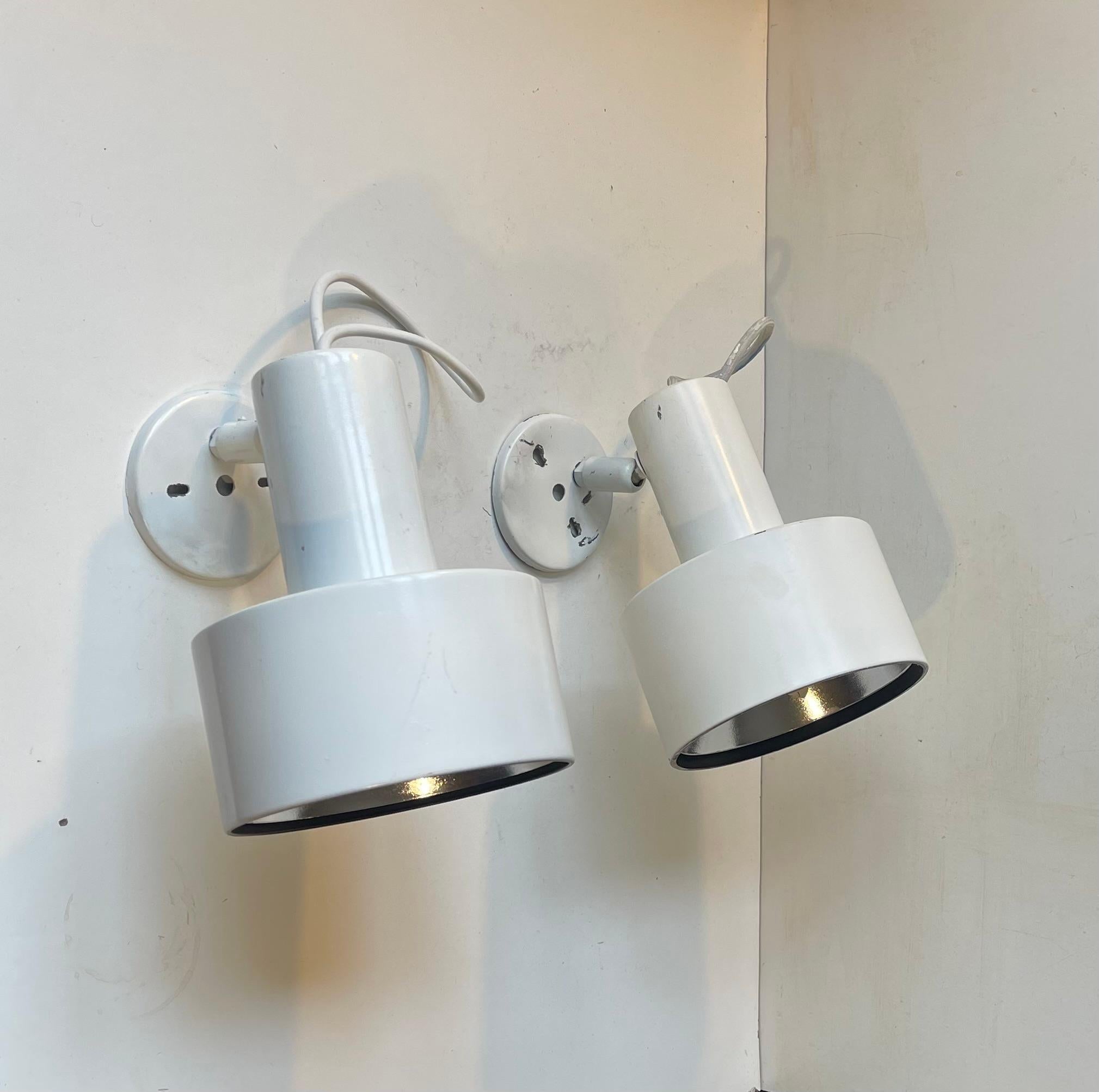 Aluminum Vintage White Louis Poulsen Industrial Wall Lamps, 1970s For Sale
