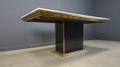 Vintage white marble and brass dining table, 1970s