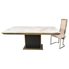 Vintage white marble and brass dining table, 1970s