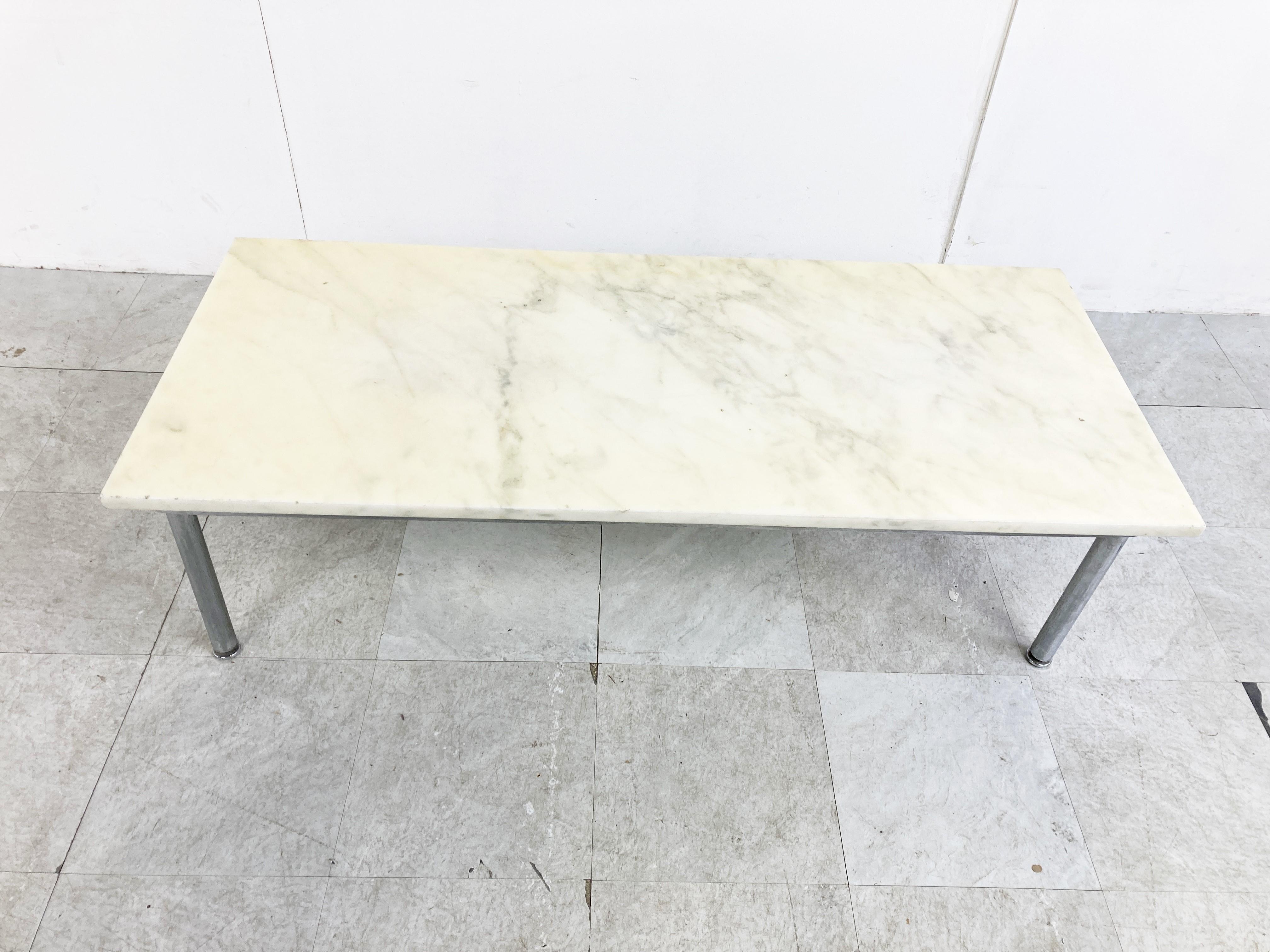 Mid-Century Modern Vintage White Marble Coffee Table, 1960s For Sale