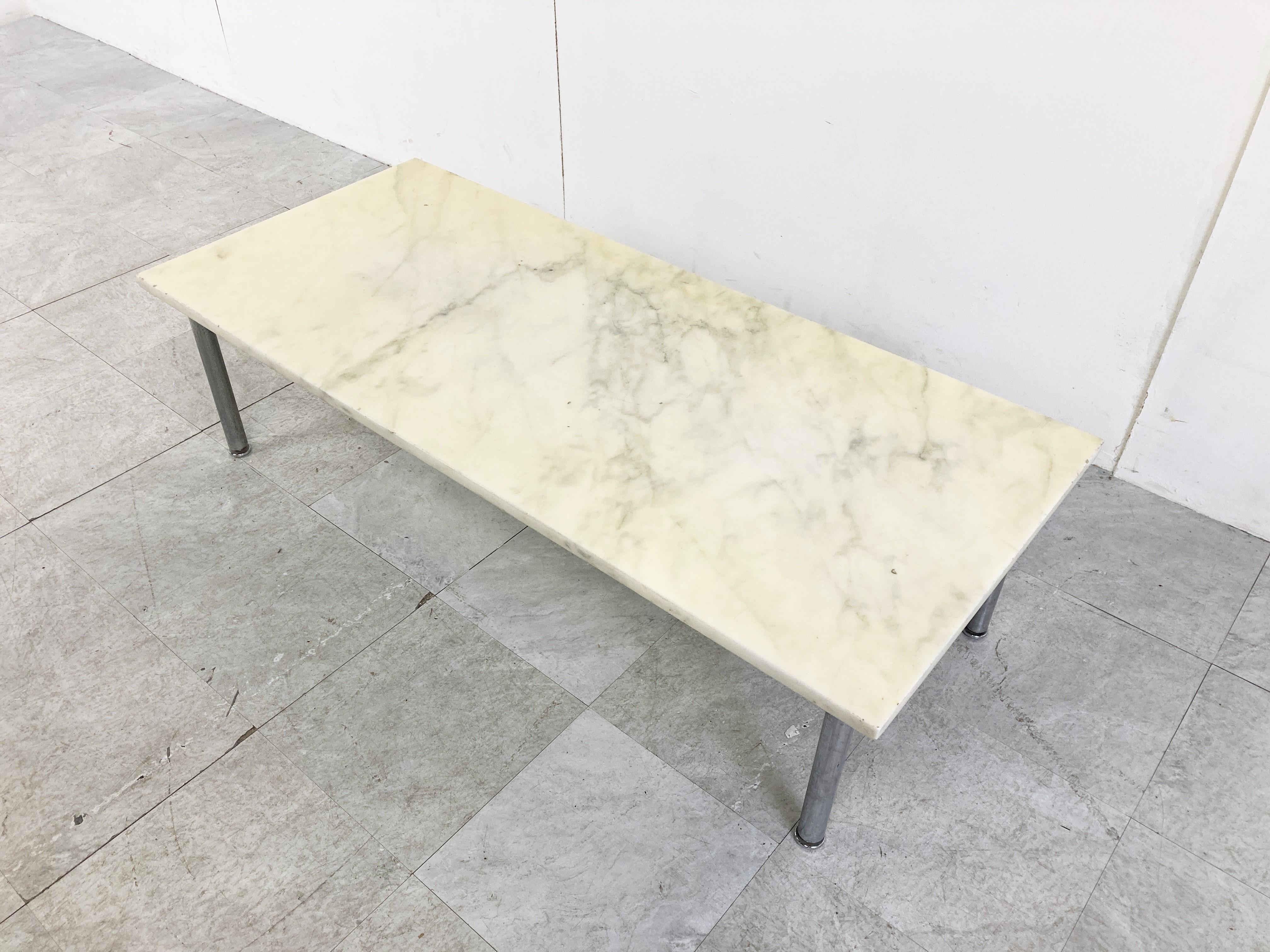 Mid-20th Century Vintage White Marble Coffee Table, 1960s For Sale