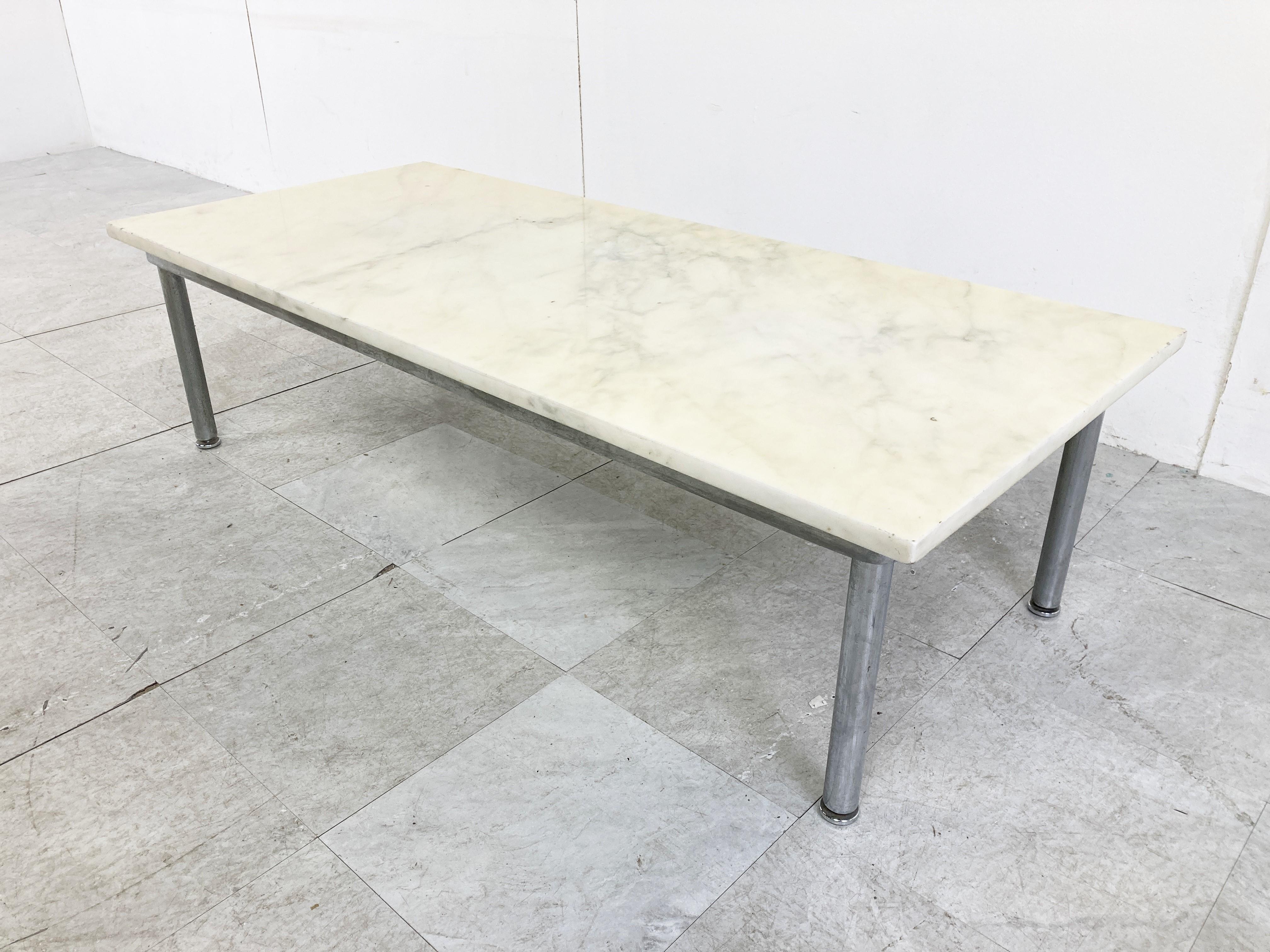 Chrome Vintage White Marble Coffee Table, 1960s For Sale