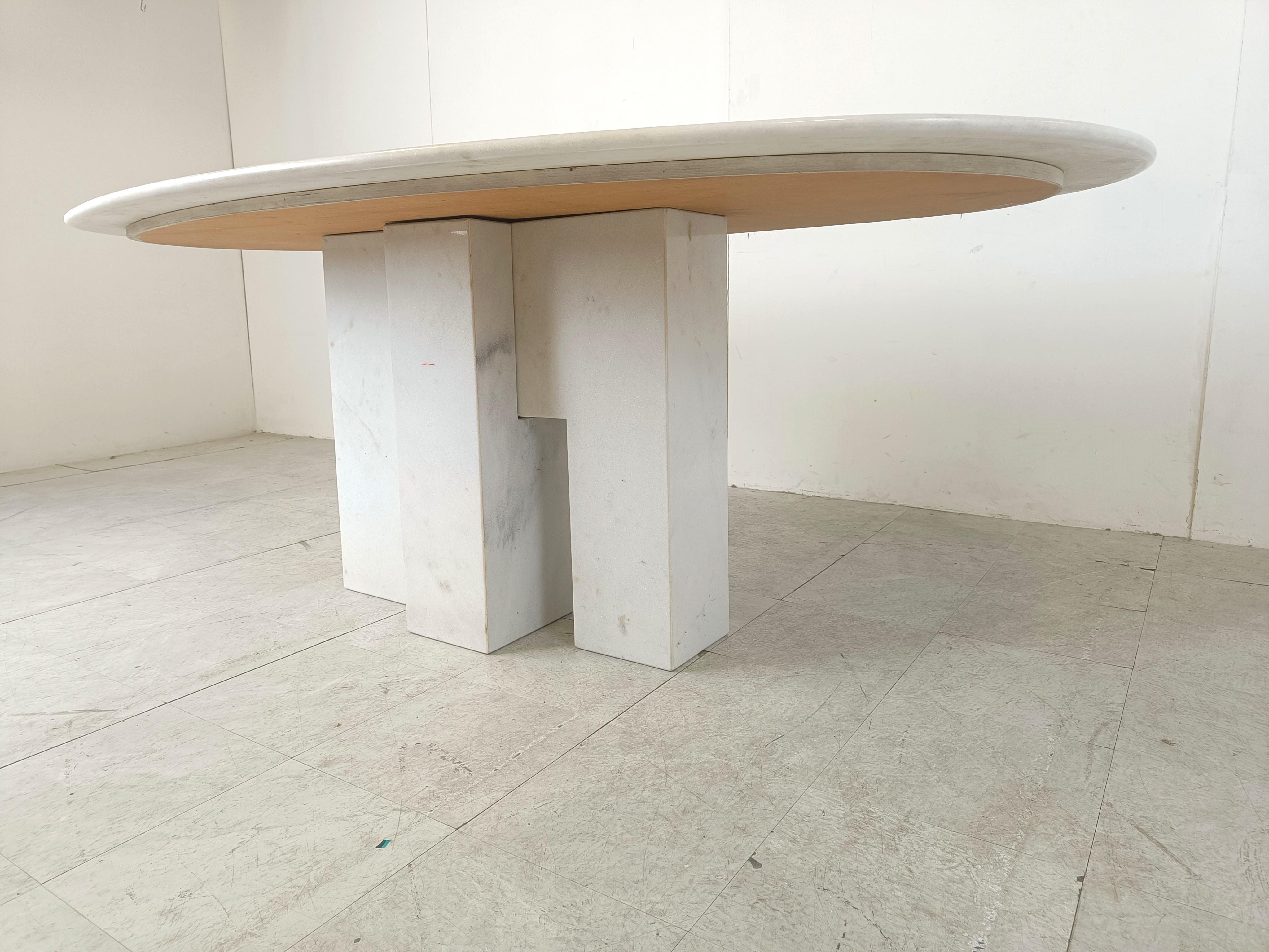 Vintage white marble dining table, 1970s 1