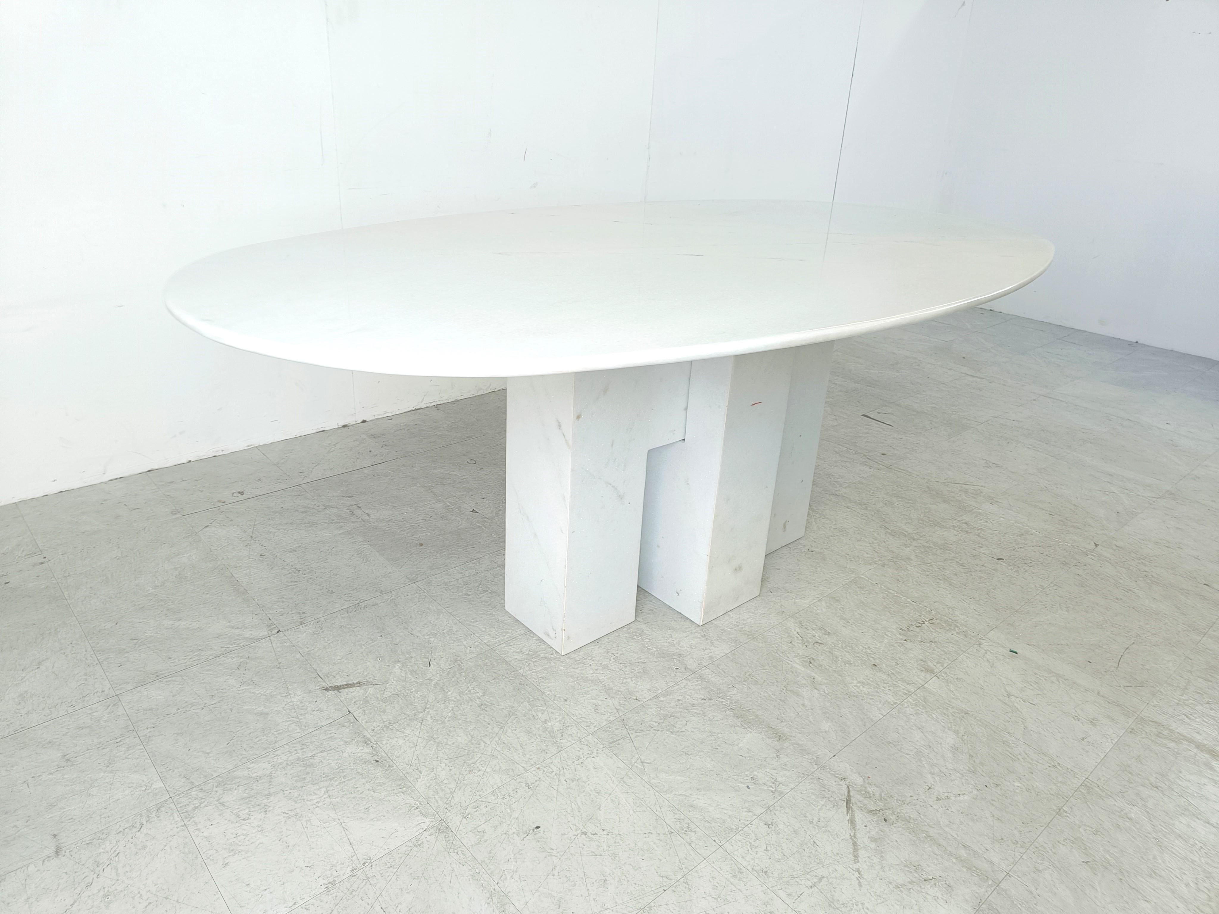 Vintage white marble dining table, 1970s 2