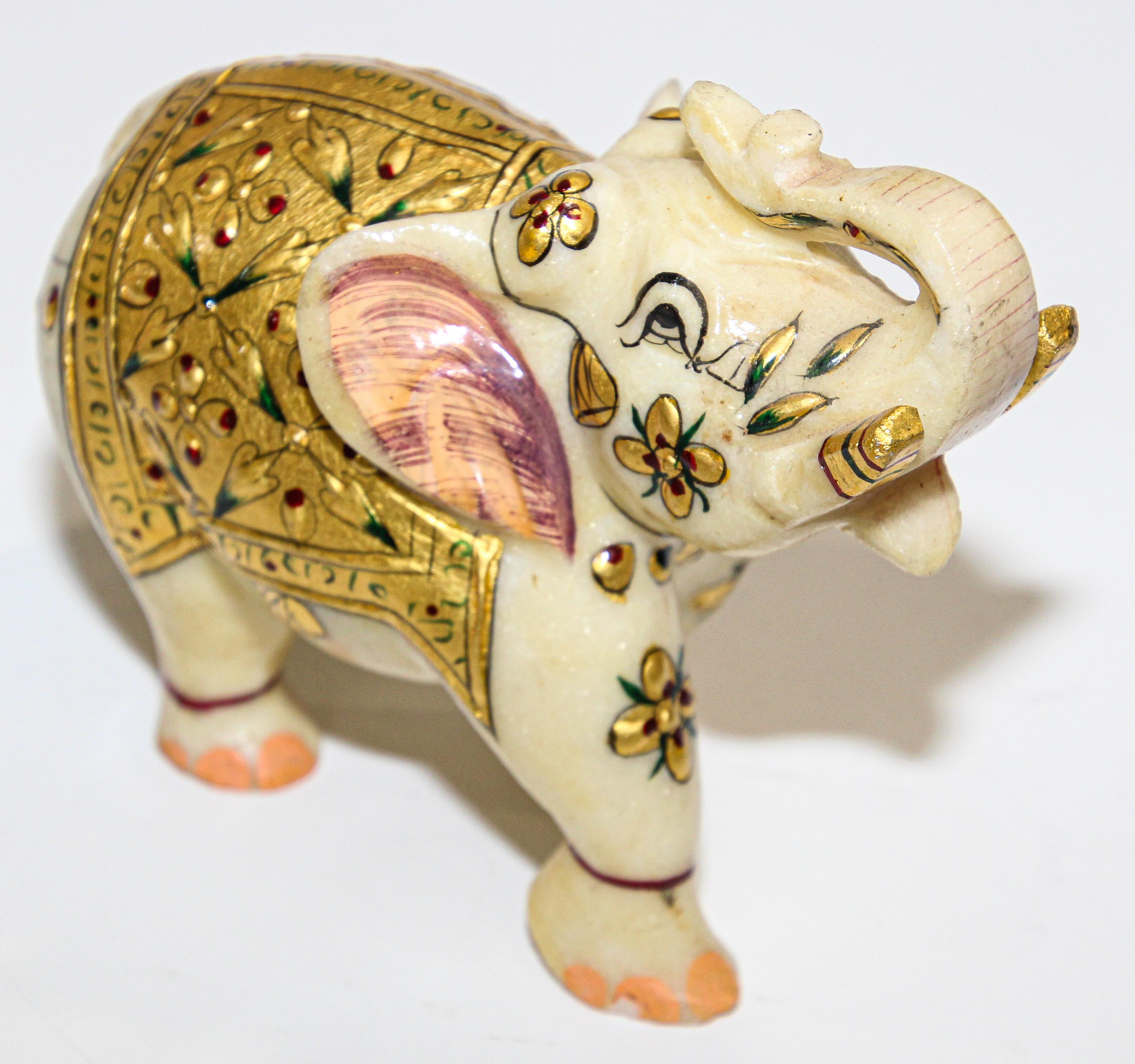 Vintage White Marble Jeweled Elephant Sculpture Paper Weight For Sale 2