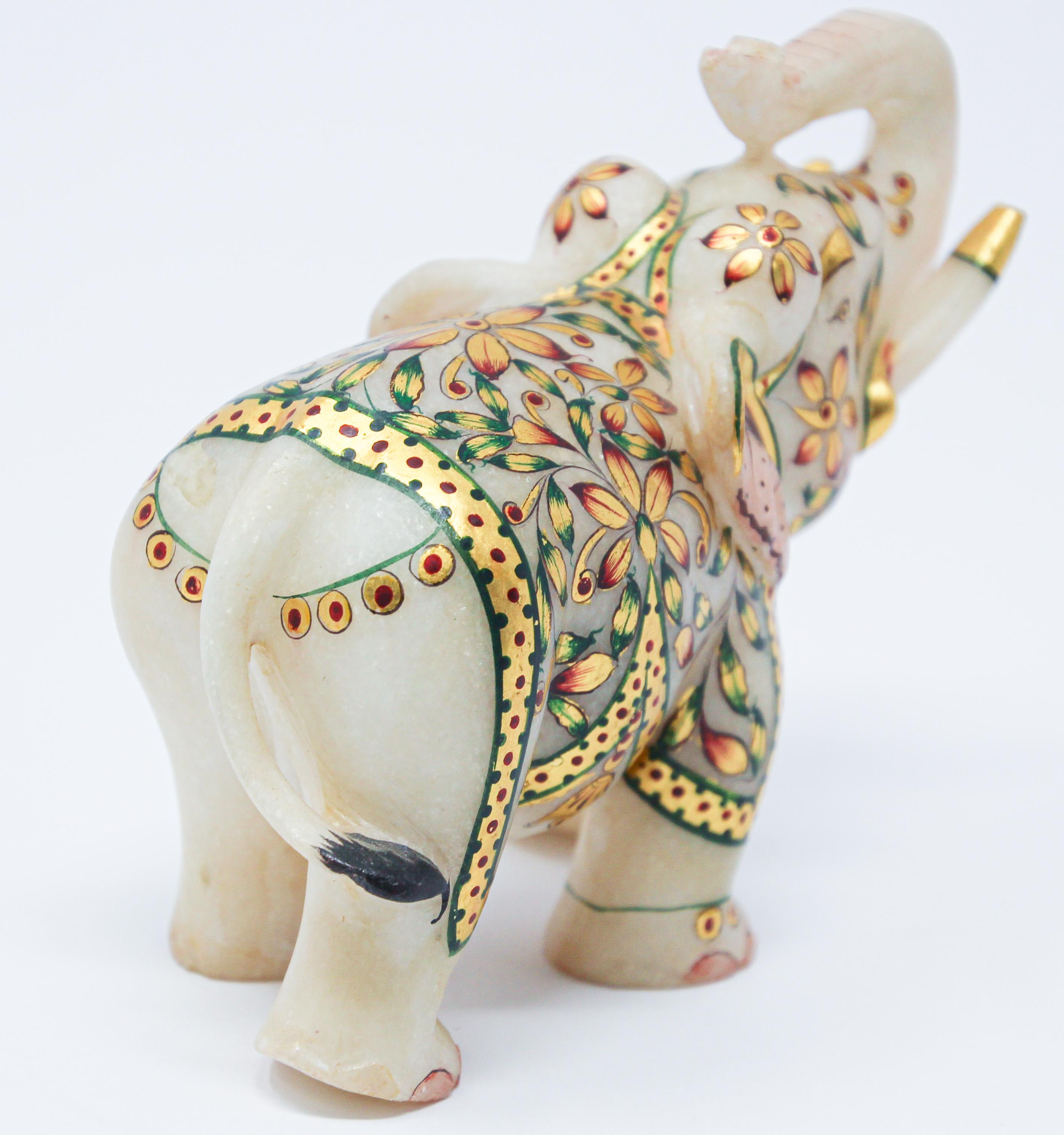 Vintage White Marble Jeweled Elephant Sculpture Paper Weight 1