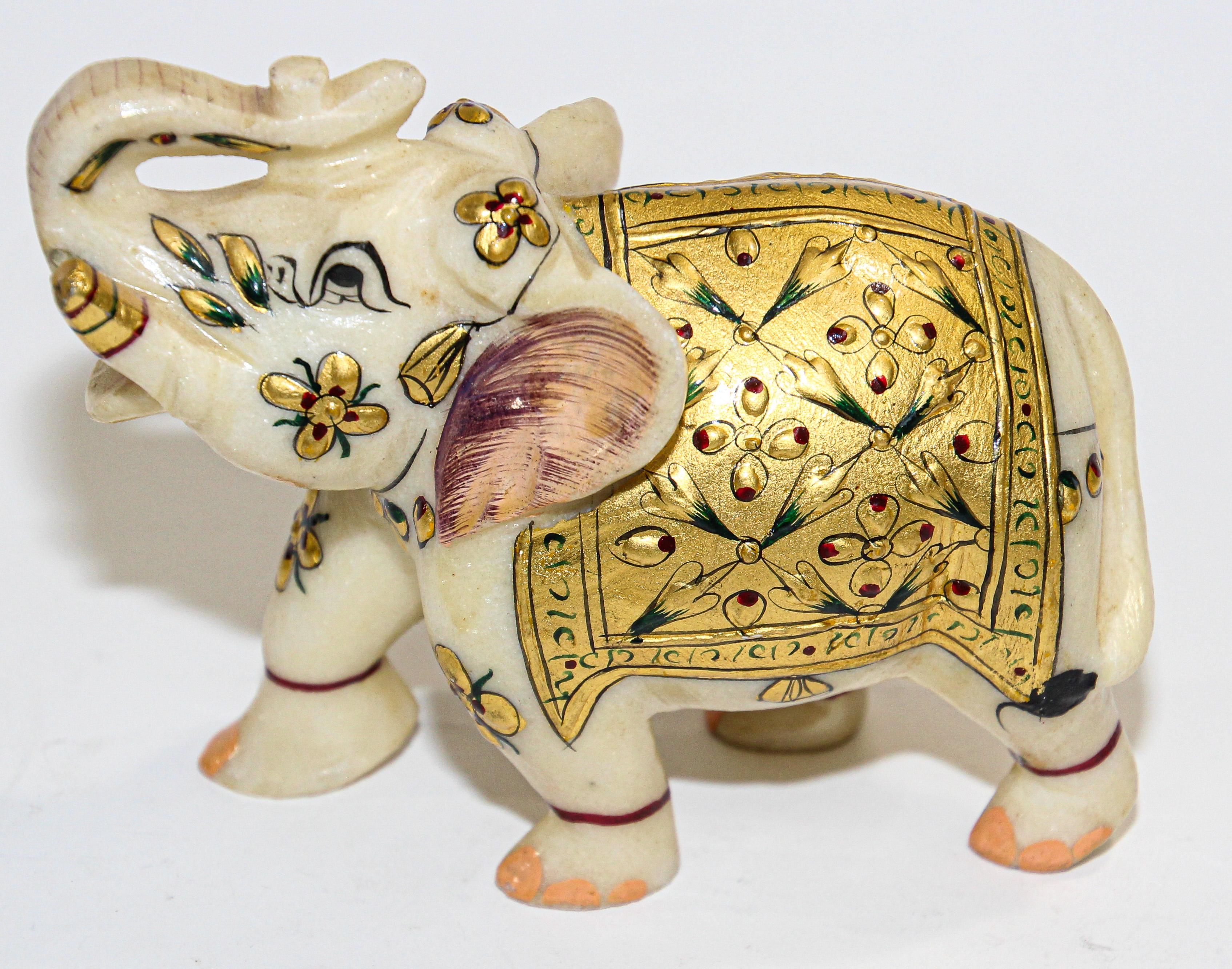 Vintage White Marble Jeweled Elephant Sculpture Paper Weight For Sale 4