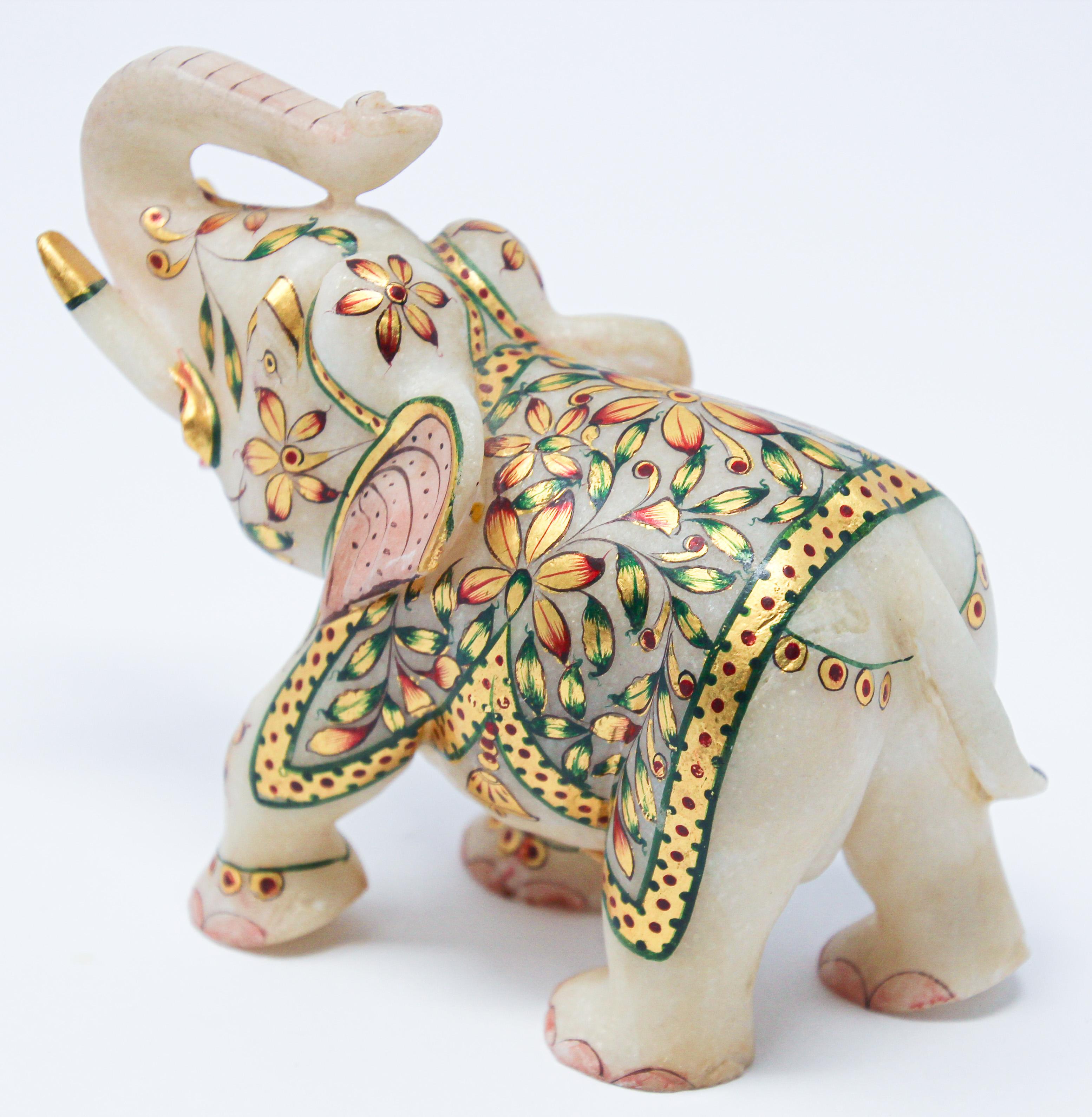 Vintage White Marble Jeweled Elephant Sculpture Paper Weight 2