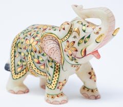 Vintage White Marble Jeweled Elephant Sculpture Paper Weight