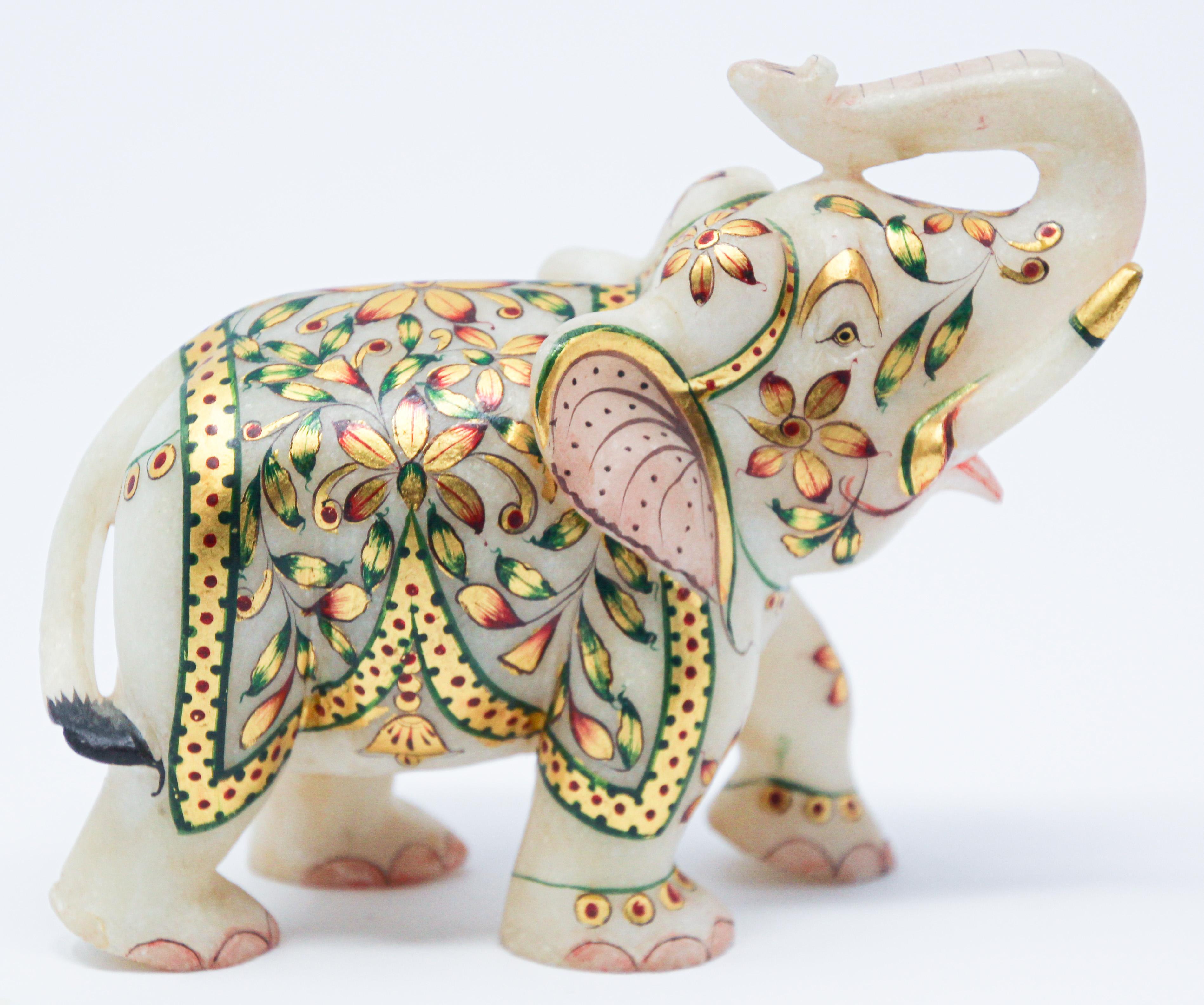 Vintage White Marble Jeweled Elephant Sculpture Paper Weight In Good Condition In North Hollywood, CA