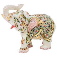 Vintage White Marble Jeweled Elephant Skulptur Paper Weight
