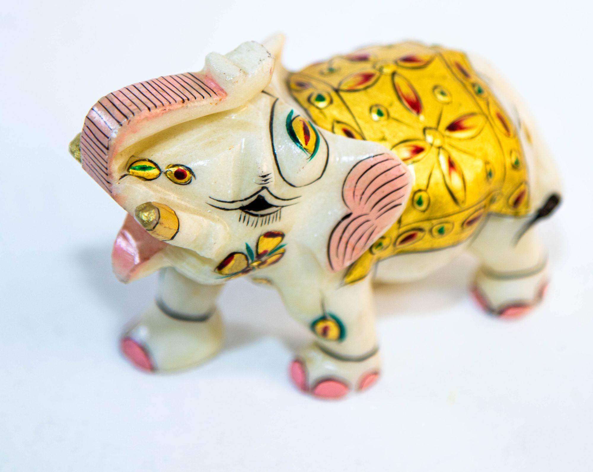 20th Century Vintage White Marble Mughal Jeweled Elephant Sculpture Paper Weight For Sale