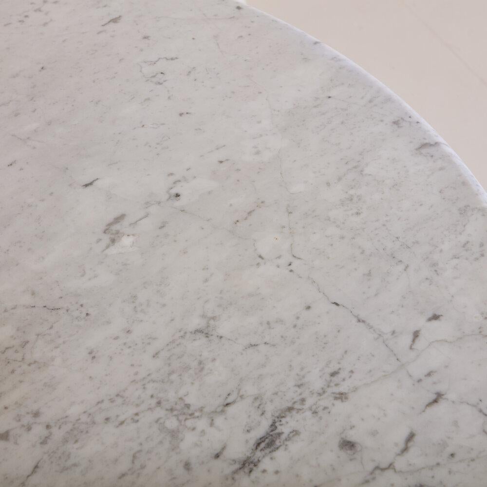 20th Century Vintage White Marble Round Dining Table With Faceted Pedestal Base