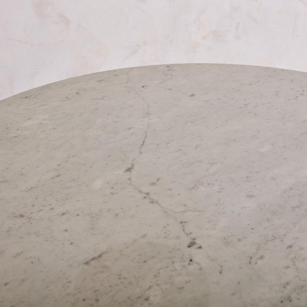 Vintage White Marble Round Dining Table With Faceted Pedestal Base 1