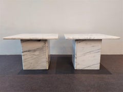 Vintage White Marble Square Side Table, 2 Available