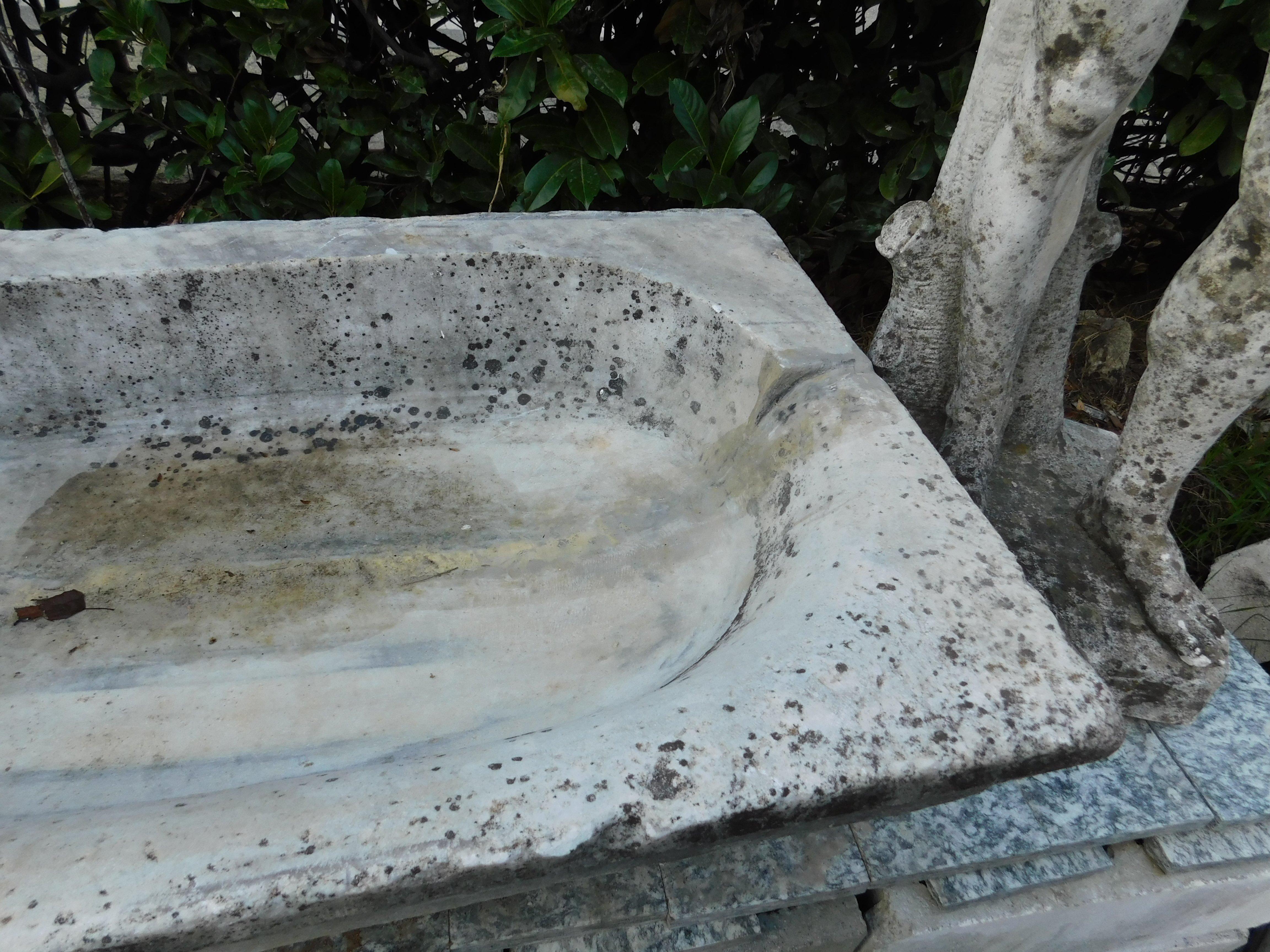 Hand-Carved Vintage White Marble Stone Sink, 1900s Italy For Sale