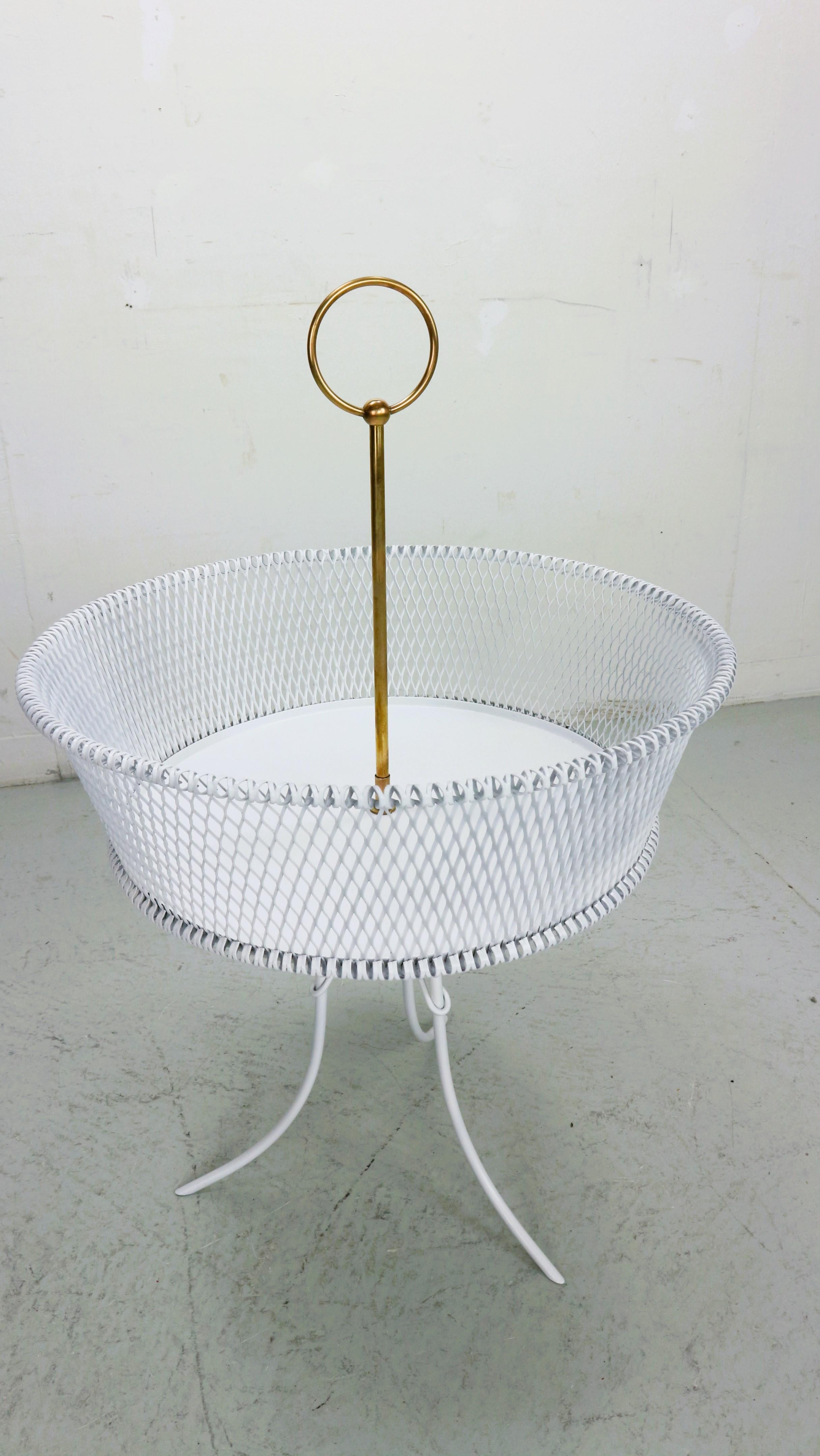Mid-Century Modern Vintage white metal and brass planter or basked, France 1960s For Sale