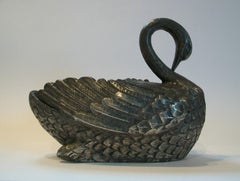 Vintage White Metal Swan with Hand Chased Details, U.S.a, Mid-20th Century