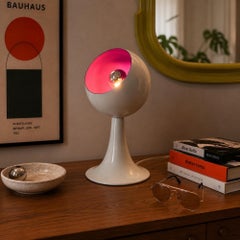 Vintage White Metal Tulip Table Lamp with Purple Interior, Italy