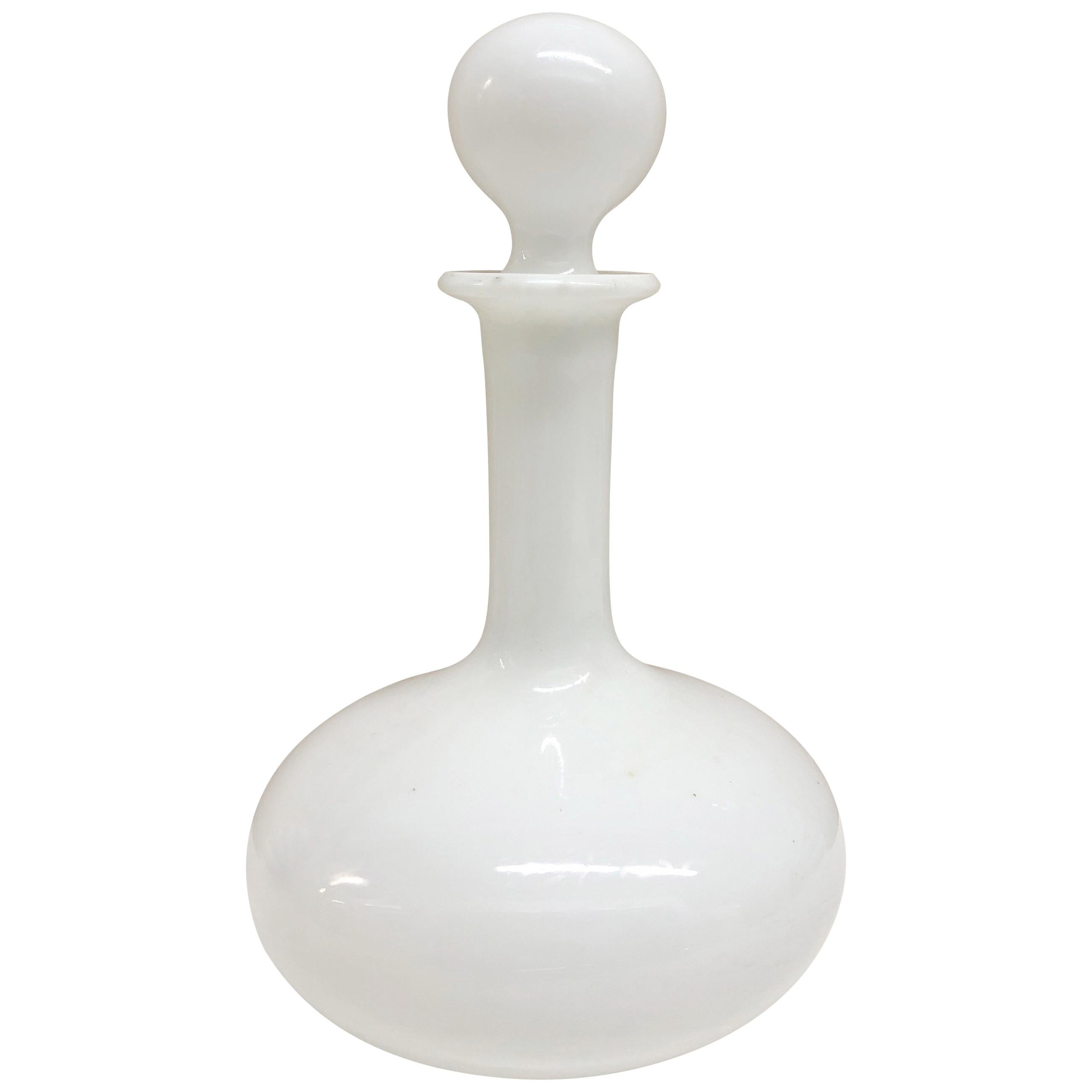 Vintage White Milk Glass Wine Decanters With Stoppers