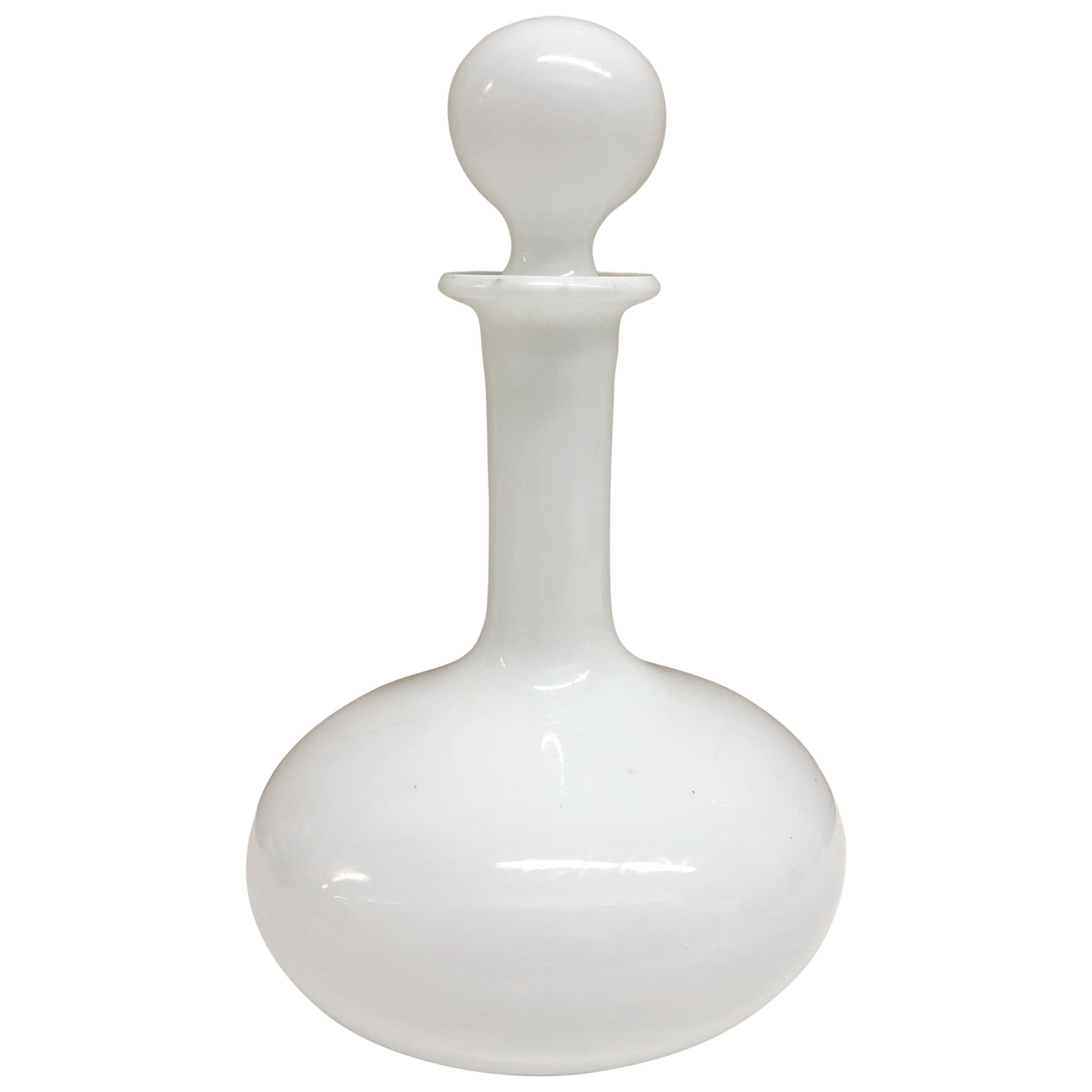 Vintage White Milk Glass Wine Decanters with Stoppers