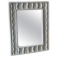 Vintage White Modern Wavy Abstract Faux Stone Plaster Wall Mirror