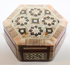 Vintage White Mosaic Moorish Hexagonal Box Shell Inlaid
