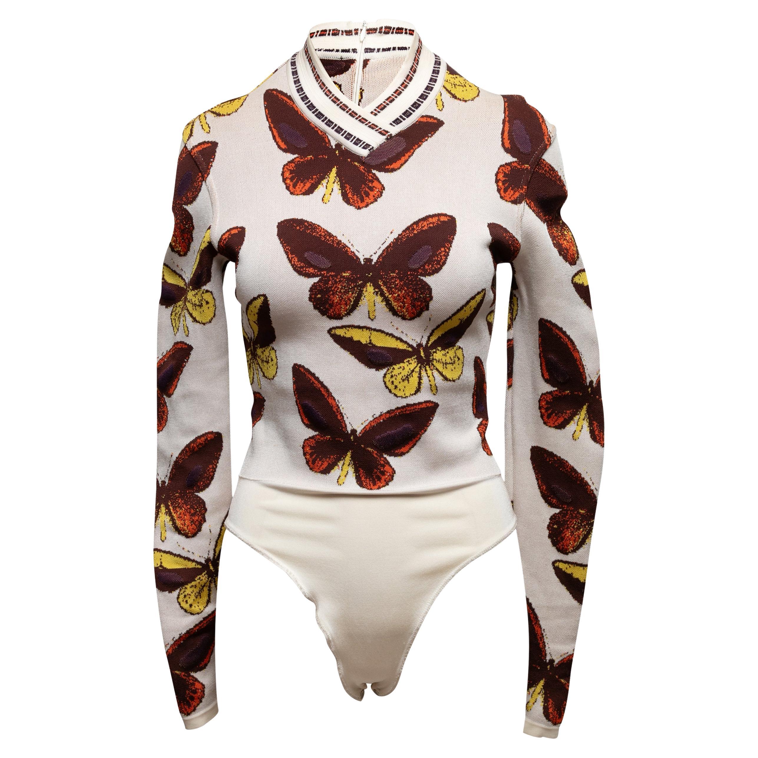 Vintage White & Multicolor Alaia Fall/Winter 1991 Butterfly Bodysuit